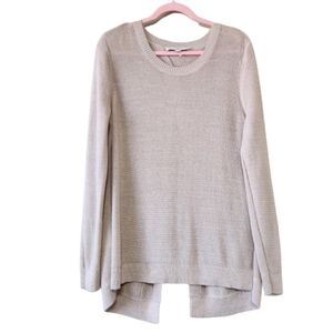 LOFT Tan Long Sleeve Crew Neck Split Back Knit Sweater Large #0330